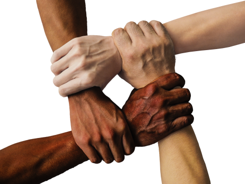 Four arms of different races interlocked
