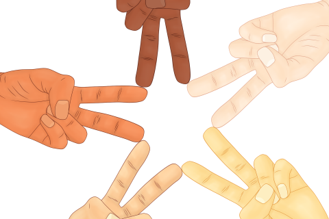 peace sign, different races