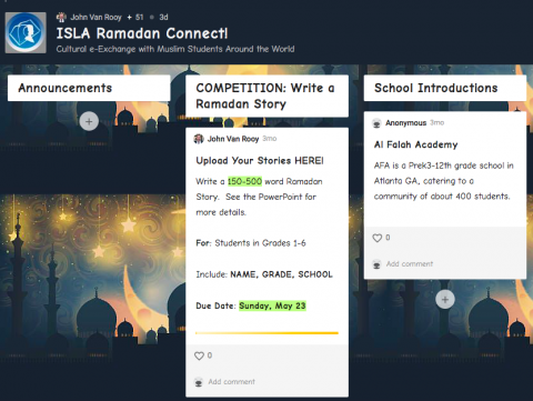 screenshot of the padlet used for Ramadan Connect
