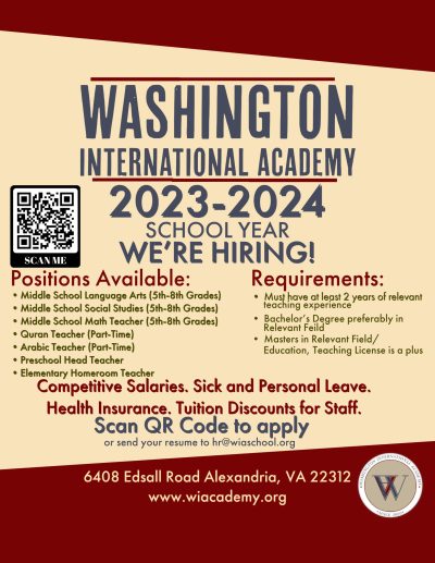 WIA is Now Hiring for the 2023-2024 School Year