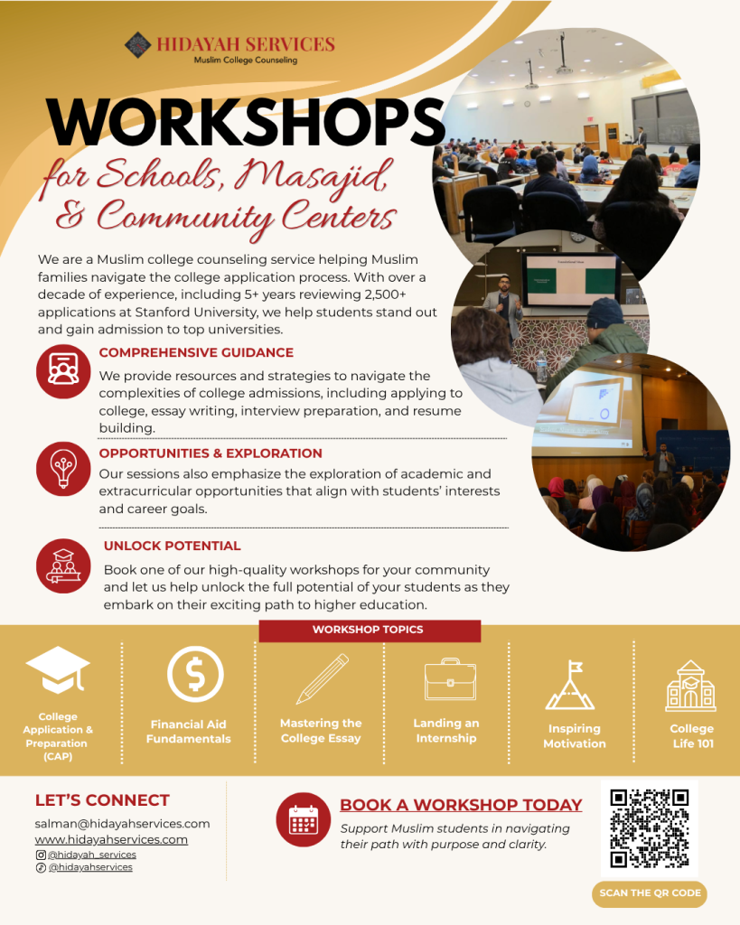 Workshops for Schools, Masajid & Community Centers